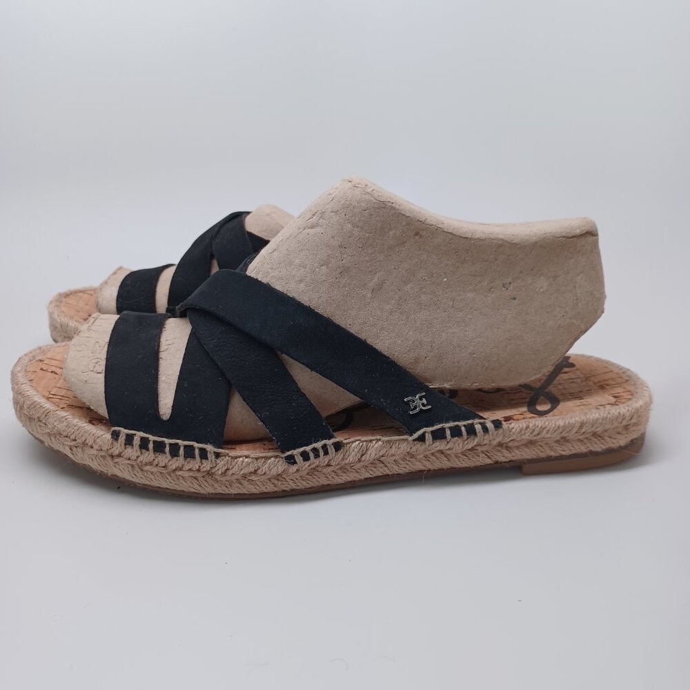 Sam Edelman Sandals Averie‎ Strappy Slide Black Leather Espadrille Women 10 - Picture 2 of 13
